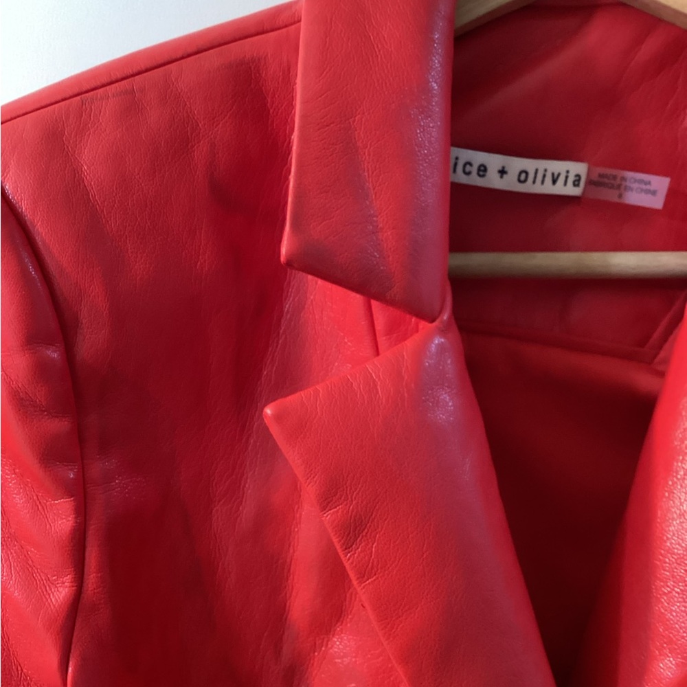 Alice + Olivia Red Macey Faux Leather Blazer Size 8 - Picture 9 of 16